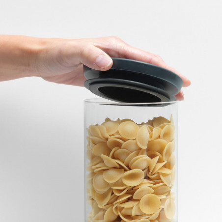 Γυάλινο βάζο Brabantia Stackable 646875, 0,6 l, Σφιχτό κλείσιμο, Πλένεται στο πλυντήριο πιάτων, Σκούρο γκρι