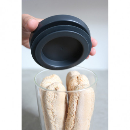 Γυάλινο βάζο Brabantia Stackable 646875, 0,6 l, Σφιχτό κλείσιμο, Πλένεται στο πλυντήριο πιάτων, Σκούρο γκρι