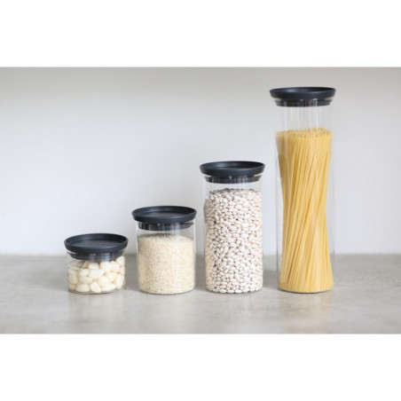 Γυάλινο βάζο Brabantia Stackable 646875, 0,6 l, Σφιχτό κλείσιμο, Πλένεται στο πλυντήριο πιάτων, Σκούρο γκρι