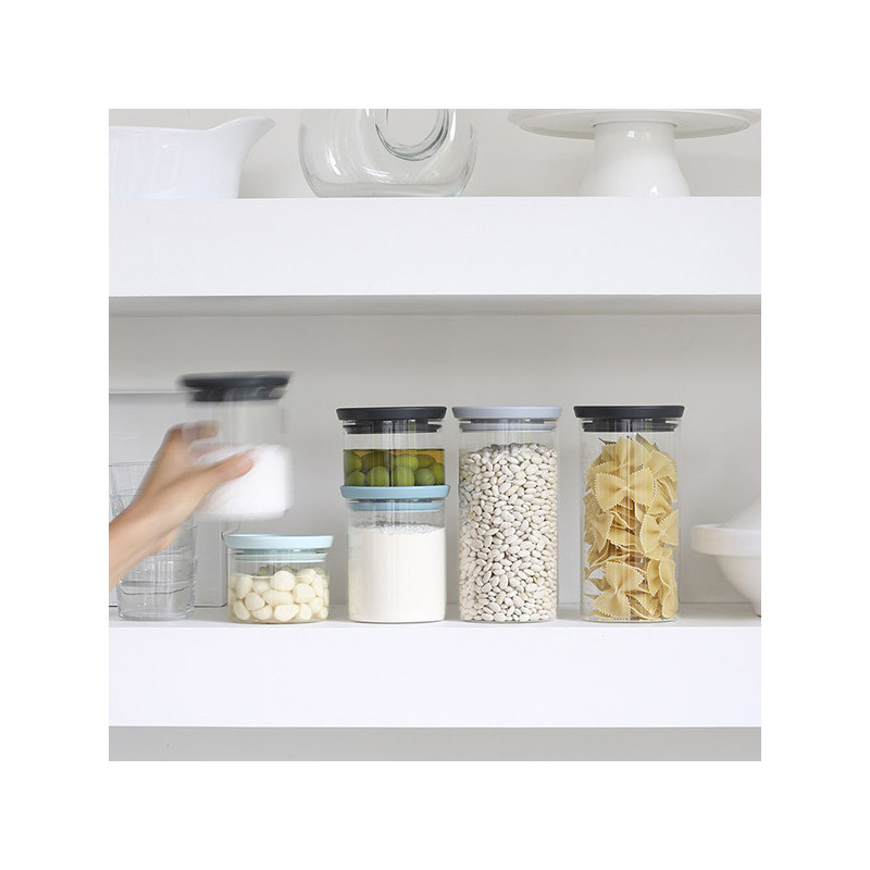 Γυάλινο βάζο Brabantia Stackable 646876, 0,3 l, Σφιχτό κλείσιμο, Πλένεται στο πλυντήριο πιάτων, Διαφανές/Σκούρο γκρι