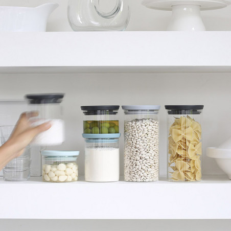 Γυάλινο βάζο Brabantia Stackable 646876, 0,3 l, Σφιχτό κλείσιμο, Πλένεται στο πλυντήριο πιάτων, Διαφανές/Σκούρο γκρι