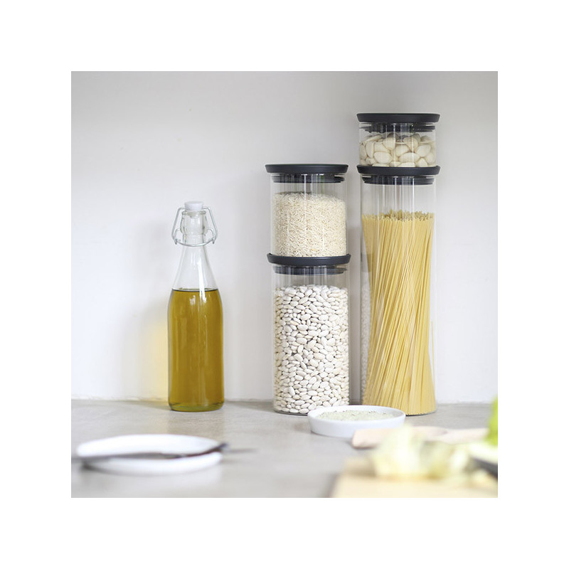 Γυάλινο βάζο Brabantia Stackable 646876, 0,3 l, Σφιχτό κλείσιμο, Πλένεται στο πλυντήριο πιάτων, Διαφανές/Σκούρο γκρι