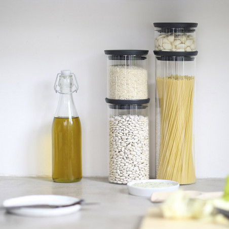 Γυάλινο βάζο Brabantia Stackable 646876, 0,3 l, Σφιχτό κλείσιμο, Πλένεται στο πλυντήριο πιάτων, Διαφανές/Σκούρο γκρι