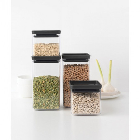 Σετ 4 βάζα Brabantia Tasty+ 1001174, 700/1,6l, Στοιβαζόμενη, Διαφανές/Σκούρο γκρι
