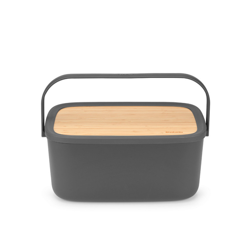Κουτί για ψωμί Brabantia Nic 1003255, 39,5 cm, καπάκι από μπαμπού, λαβή μεταφοράς, Σκούρο γκρι