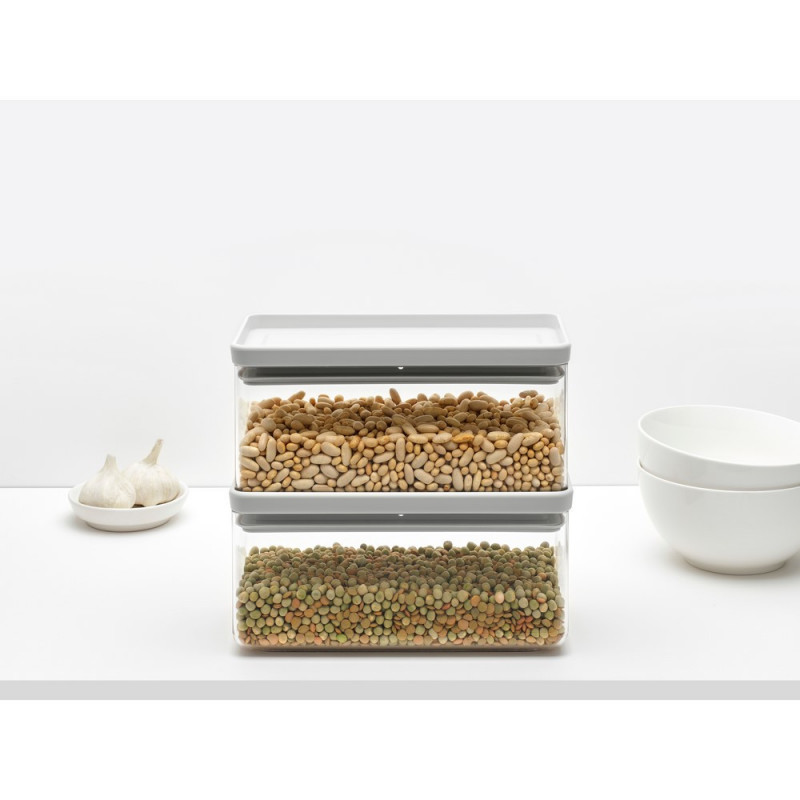 Κουτί αποθήκευσης Brabantia Tasty+ Stackable 1008874, 1,5 l, Σφραγισμένο με σιλικόνη, χωρίς BPA, Ανοιχτό γκρι