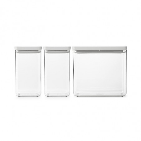 Κουτιά αποθήκευσης Brabantia Tasty+ Stackable 1008880, 2x1.6l+1x3.5l, BPA-free, Στεγανό κλείσιμο, Ανοιχτό γκρι