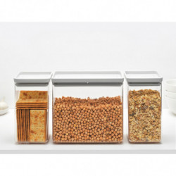 Κουτιά αποθήκευσης Brabantia Tasty+ Stackable 1008880, 2x1.6l+1x3.5l, BPA-free, Στεγανό κλείσιμο, Ανοιχτό γκρι