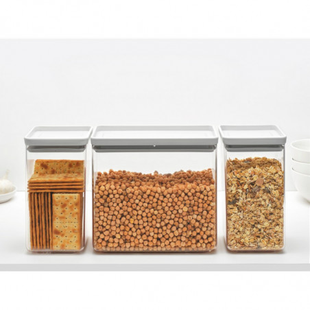 Κουτιά αποθήκευσης Brabantia Tasty+ Stackable 1008880, 2x1.6l+1x3.5l, BPA-free, Στεγανό κλείσιμο, Ανοιχτό γκρι