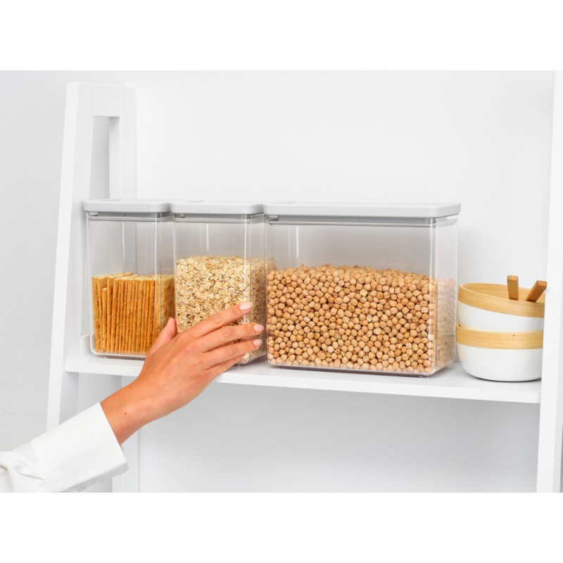 Κουτιά αποθήκευσης Brabantia Tasty+ Stackable 1008880, 2x1.6l+1x3.5l, BPA-free, Στεγανό κλείσιμο, Ανοιχτό γκρι