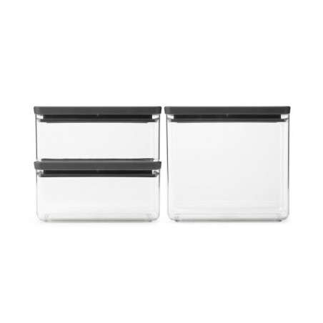Κουτιά αποθήκευσης Brabantia Tasty+ Stackable 1008881, 2x1.5l+1x3.5l, BPA-free, Στεγανό κλείσιμο, Σκούρο γκρι