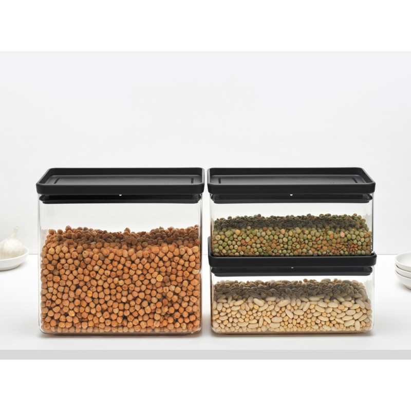 Κουτιά αποθήκευσης Brabantia Tasty+ Stackable 1008881, 2x1.5l+1x3.5l, BPA-free, Στεγανό κλείσιμο, Σκούρο γκρι
