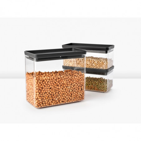 Κουτιά αποθήκευσης Brabantia Tasty+ Stackable 1008881, 2x1.5l+1x3.5l, BPA-free, Στεγανό κλείσιμο, Σκούρο γκρι