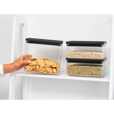 Κουτιά αποθήκευσης Brabantia Tasty+ Stackable 1008881, 2x1.5l+1x3.5l, BPA-free, Στεγανό κλείσιμο, Σκούρο γκρι