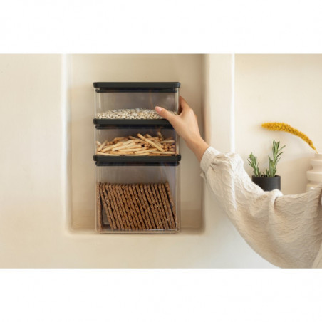 Κουτιά αποθήκευσης Brabantia Tasty+ Stackable 1008881, 2x1.5l+1x3.5l, BPA-free, Στεγανό κλείσιμο, Σκούρο γκρι