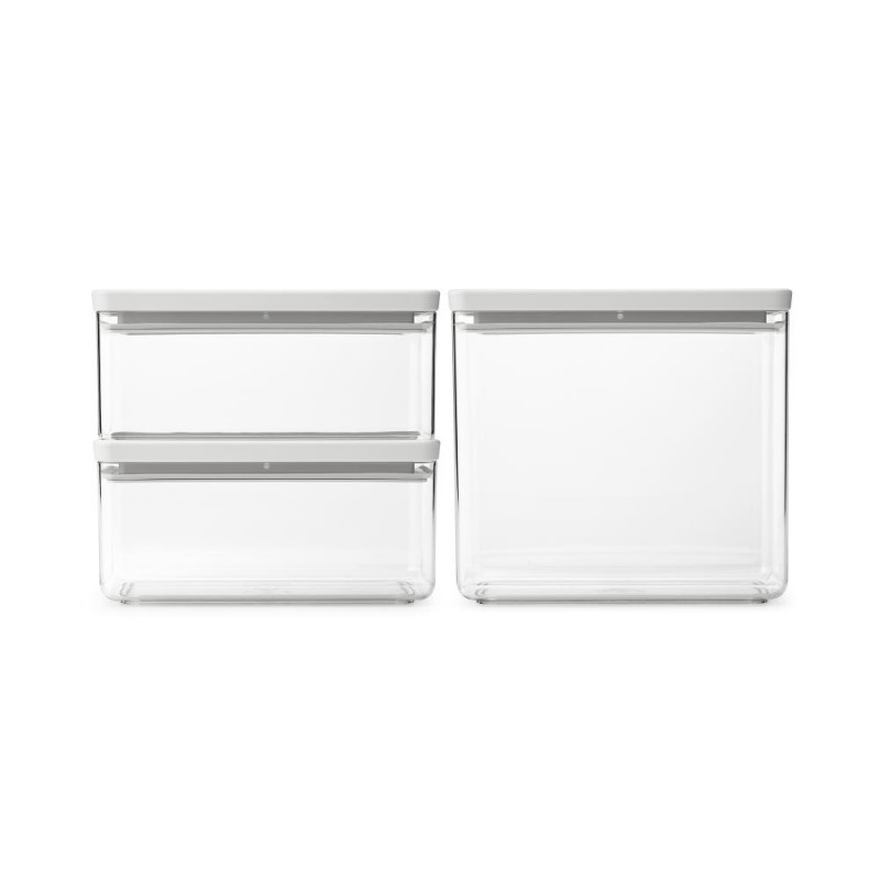Κουτιά αποθήκευσης Brabantia Tasty+ Stackable 1008882, 1.5l/3.5l, BPA-free, Στεγανό κλείσιμο, Ανοιχτό γκρι