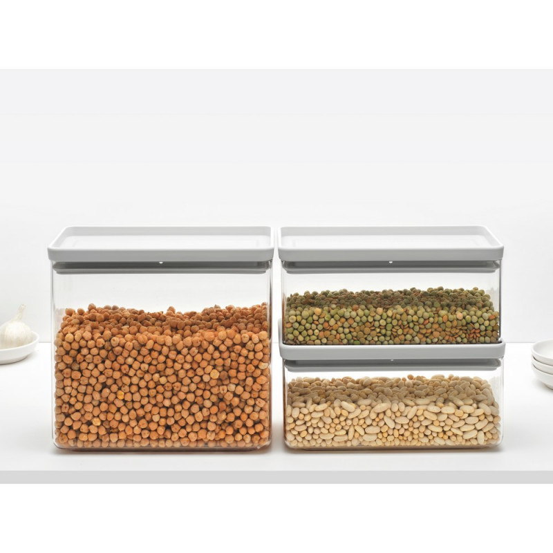 Κουτιά αποθήκευσης Brabantia Tasty+ Stackable 1008882, 1.5l/3.5l, BPA-free, Στεγανό κλείσιμο, Ανοιχτό γκρι