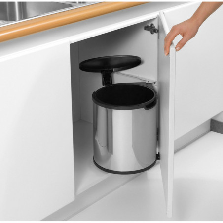 Brabantia Εντοιχιζόμενος κάδος 647044, 15 L, Ευρύ άνοιγμα, Πλαστικός εσωτερικός κάδος, Inox