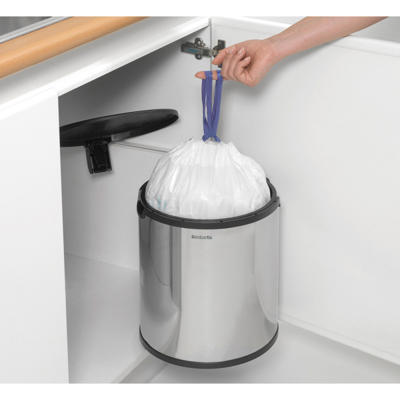 Brabantia Εντοιχιζόμενος κάδος 647044, 15 L, Ευρύ άνοιγμα, Πλαστικός εσωτερικός κάδος, Inox