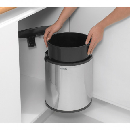 Brabantia Εντοιχιζόμενος κάδος 647044, 15 L, Ευρύ άνοιγμα, Πλαστικός εσωτερικός κάδος, Inox