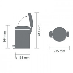 Κάδος απορριμμάτων με πεντάλ Brabantia NewIcon 648998, 3 L, Εύκολο κλείσιμο, Αντιολισθητική βάση, Inox/Matte