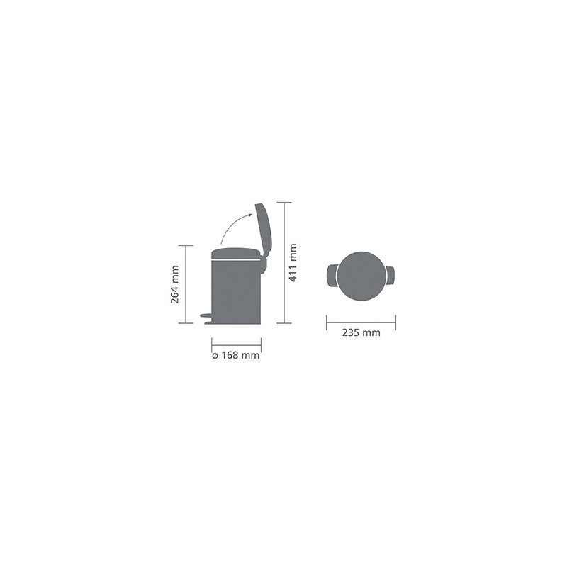 Κάδος απορριμμάτων με πεντάλ Brabantia NewIcon 648998, 3 L, Εύκολο κλείσιμο, Αντιολισθητική βάση, Inox/Matte