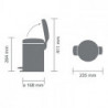 Κάδος απορριμμάτων με πεντάλ Brabantia NewIcon 648998, 3 L, Εύκολο κλείσιμο, Αντιολισθητική βάση, Inox/Matte