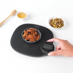 Ζυγαριά κουζίνας Brabantia Tasty+ 1001253, Μέχρι 5 kg, Δεν απαιτούνται μπαταρίες, Τάρα, Ψηφιακή οθόνη, Σκούρο γκρι
