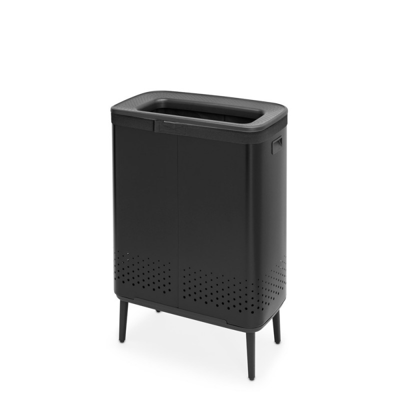 Καλάθι πλυσίματος Brabantia Bo 1004177, 2x45 l, Πλήρωση χωρίς άνοιγμα, οπές εξαερισμού, ρυθμιζόμενα πόδια, Μαύρο