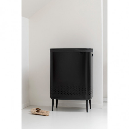 Καλάθι πλυσίματος Brabantia Bo 1004177, 2x45 l, Πλήρωση χωρίς άνοιγμα, οπές εξαερισμού, ρυθμιζόμενα πόδια, Μαύρο