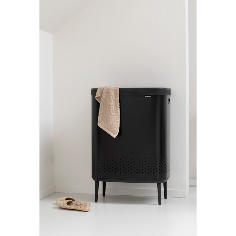 Καλάθι πλυσίματος Brabantia Bo 1004177, 2x45 l, Πλήρωση χωρίς άνοιγμα, οπές εξαερισμού, ρυθμιζόμενα πόδια, Μαύρο