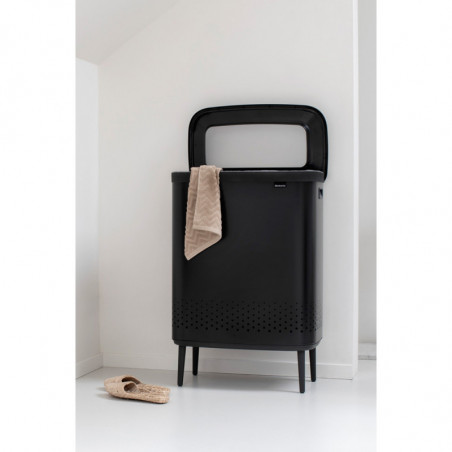Καλάθι πλυσίματος Brabantia Bo 1004177, 2x45 l, Πλήρωση χωρίς άνοιγμα, οπές εξαερισμού, ρυθμιζόμενα πόδια, Μαύρο