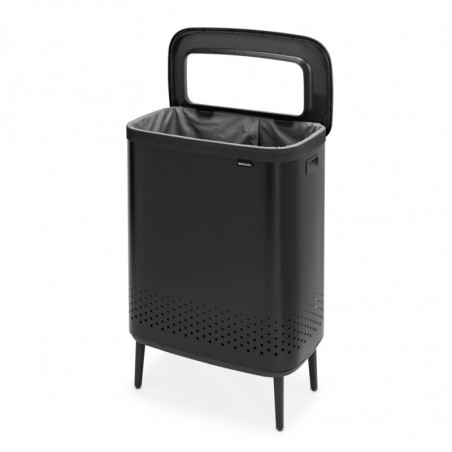 Καλάθι πλυσίματος Brabantia Bo 1004177, 2x45 l, Πλήρωση χωρίς άνοιγμα, οπές εξαερισμού, ρυθμιζόμενα πόδια, Μαύρο