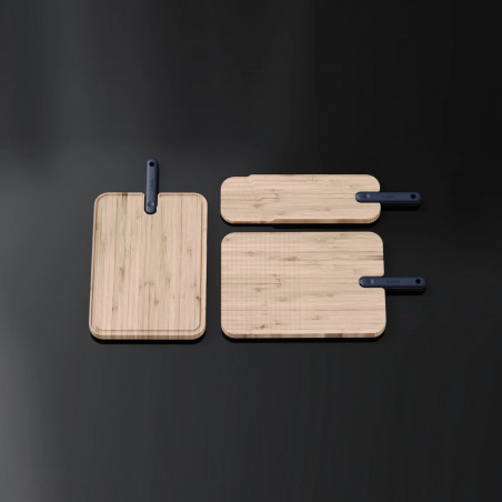 Σανίδα κοπής με ενσωματωμένο μαχαίρι Trebonn Artu Chef 1122102, 43x24 cm, Λεπίδα 18 cm, Μπαμπού, Ιαπωνικό ατσάλι, Μαύρο