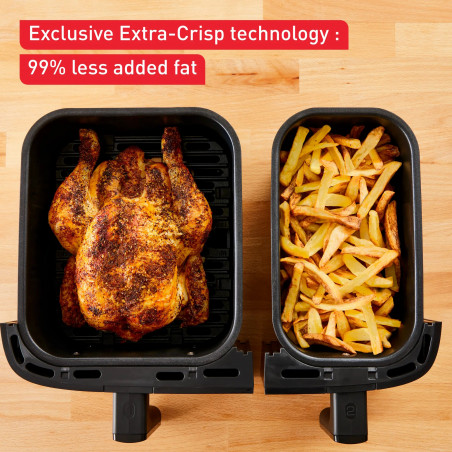 Διπλή φριτέζα ζεστού αέρα Tefal Dual Easy Fry & Grill EY905D10, 2750 W, 5,1+3,2 l, 40-200C, 2,2 kg, 8 προγράμματα, οθόνη LCD, Συγχρονισμός,  Μαύρο/Inox