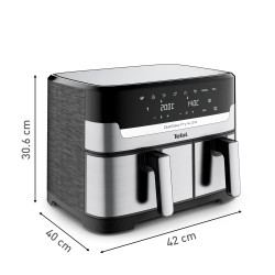 Διπλή φριτέζα ζεστού αέρα Tefal Dual Easy Fry & Grill EY905D10, 2750 W, 5,1+3,2 l, 40-200C, 2,2 kg, 8 προγράμματα, οθόνη LCD, Συγχρονισμός,  Μαύρο/Inox