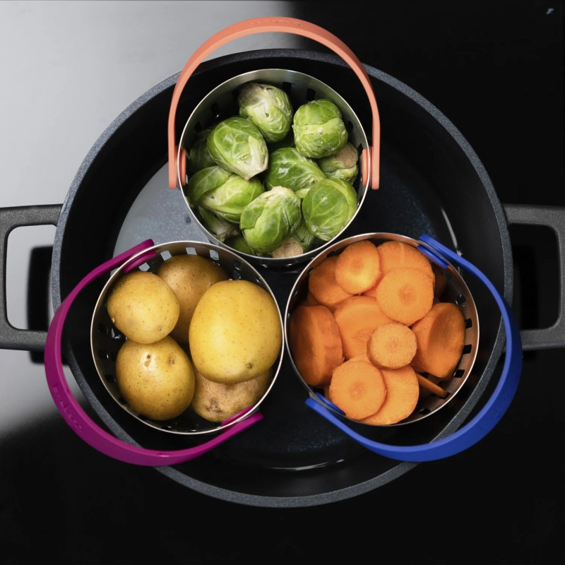 Σουρωτήρι Trebonn Cookinpodpro 1523101, Για μαγείρεμα και αποστράγγιση, Λαβή για εύκολο χύσιμο, Ανοξείδωτο, Inox/Κοράλι