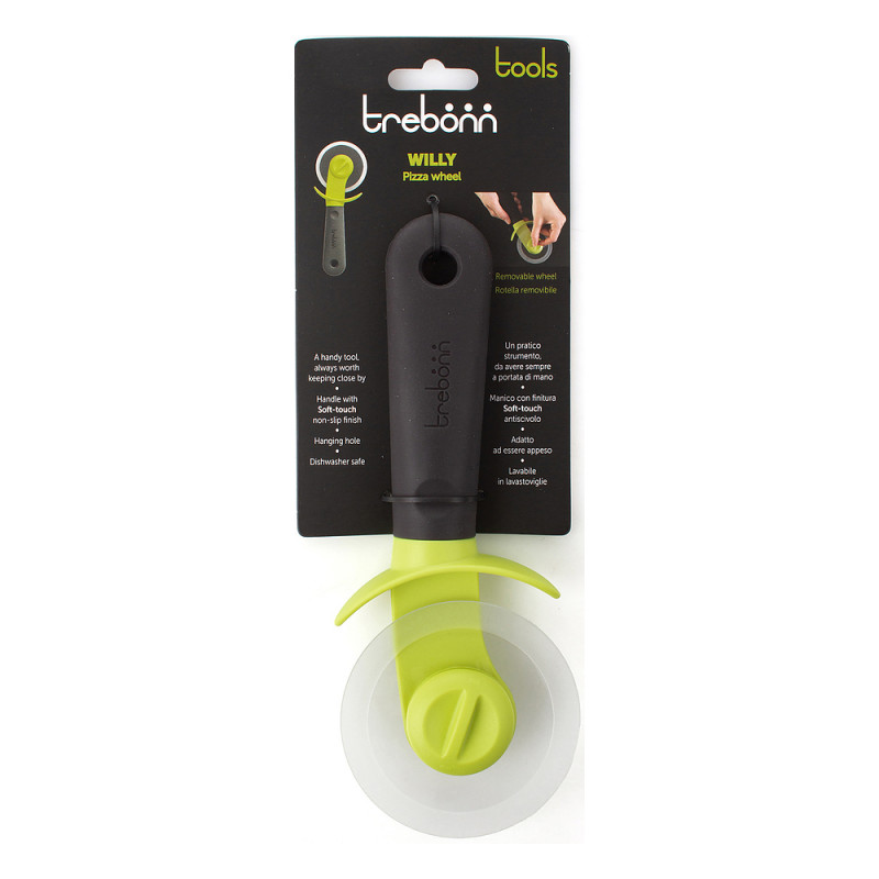 Μαχαίρι πίτσας Trebonn Willy 1523210, 22 cm, Μαλακή λαβή, Αφαιρούμενη λεπίδα, Μαύρο/Κίτρινο