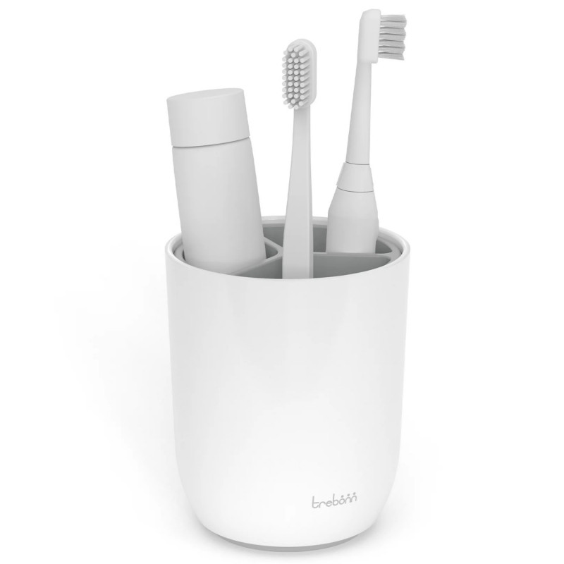 Θήκη οδοντόβουρτσας Trebonn 3025100, 11x9x9 cm, 3 θήκες, αποσπώμενη, λευκό/γκρι