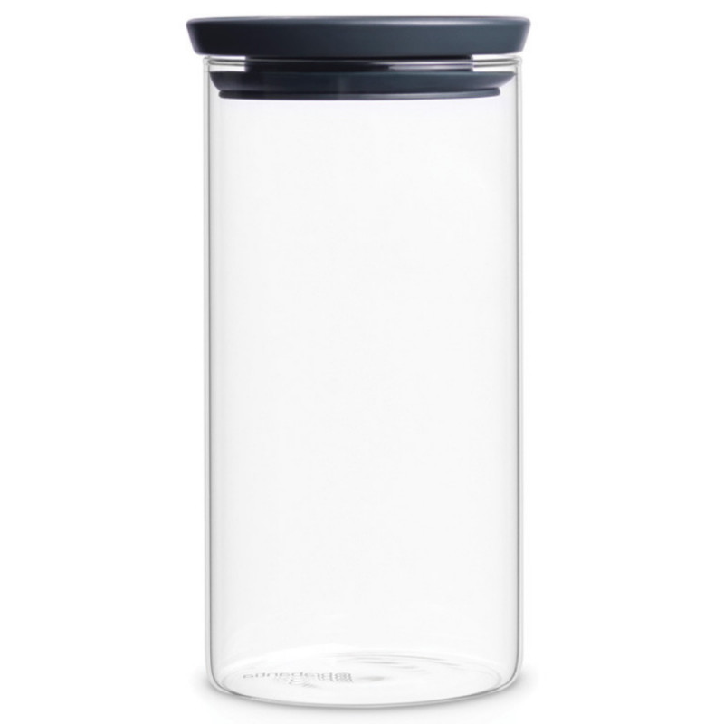 Γυάλινο βάζο Brabantia Stackable 646874, 1,1 l, Σφιχτό κλείσιμο, Πλένεται στο πλυντήριο πιάτων, Σκούρο γκρι
