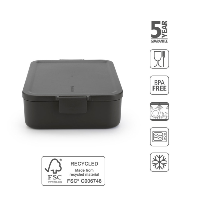 Κουτί τροφίμων Brabantia Make&Take 1006287, 2 l, Στεγανό κλείσιμο, χωρίς BPA, Σκούρο γκρι