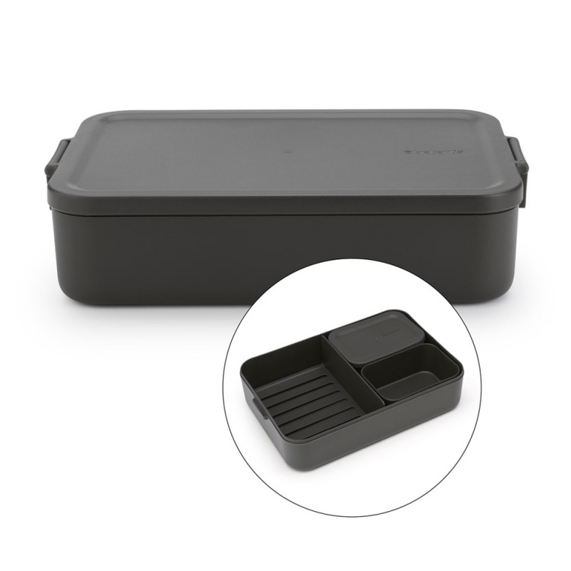 Κουτί τροφίμων Brabantia Make&Take 1006290, 2 l, Με διαχωριστικά, Στεγανό κλείσιμο, Χωρίς BPA, Σκούρο γκρι
