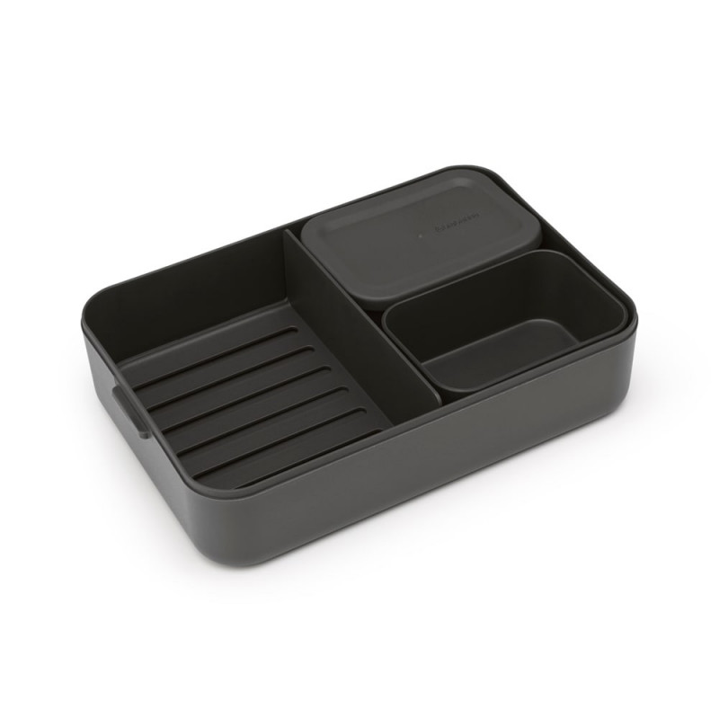 Κουτί τροφίμων Brabantia Make&Take 1006290, 2 l, Με διαχωριστικά, Στεγανό κλείσιμο, Χωρίς BPA, Σκούρο γκρι