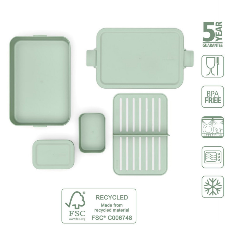 Κουτί τροφίμων Brabantia Make&Take 1006291, 2 l, Με διαχωριστικά, Στεγανό κλείσιμο, Χωρίς BPA, Πράσινο