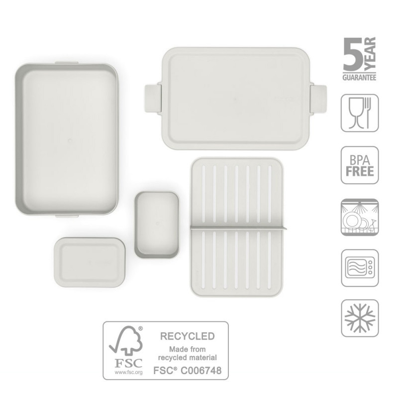 Κουτί τροφίμων Brabantia Make&Take 1006292, 2 l, Με διαχωριστικά, Στεγανό κλείσιμο, Χωρίς BPA, Ανοιχτό γκρι