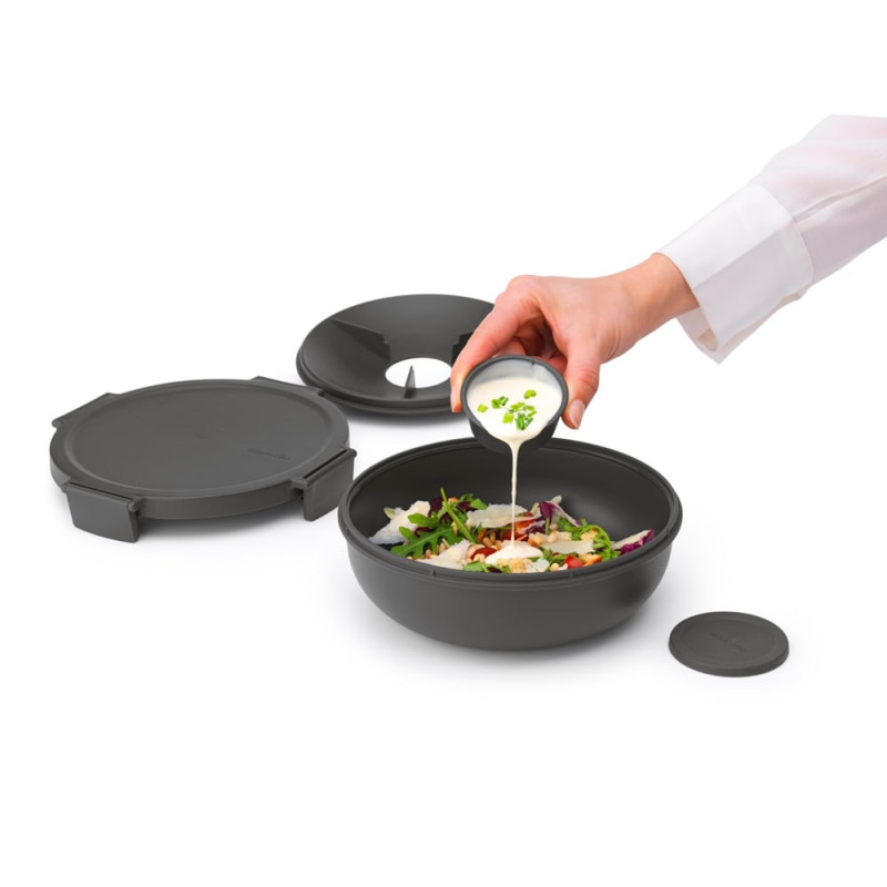 Σαλατιέρα Brabantia Make&Take 1006302, 1,3 l, Αεροστεγές κλείσιμο, χωρίς BPA, Σκούρο γκρι