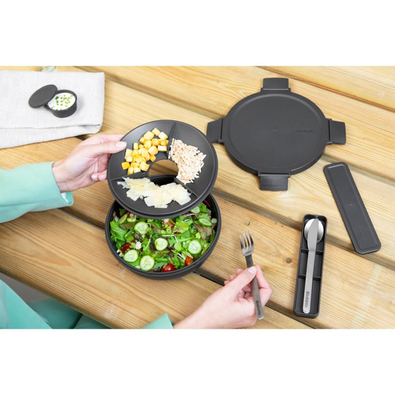 Σαλατιέρα Brabantia Make&Take 1006302, 1,3 l, Αεροστεγές κλείσιμο, χωρίς BPA, Σκούρο γκρι