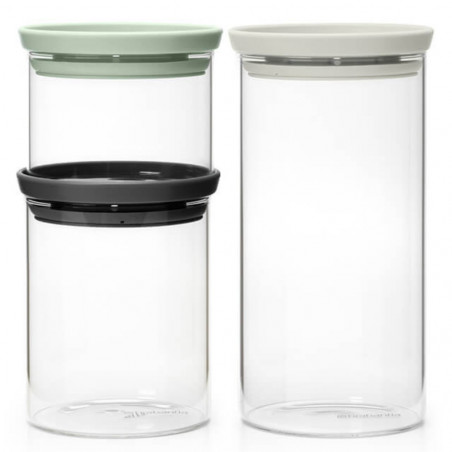 Σετ 3 βάζα Brabantia Stackable 1005602, 300/600/1.1l, Στοιβαζόμενη, Πολύχρωμη