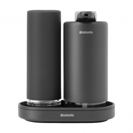 Σετ 2 δοσομετρητών Brabantia SinkStyle 1008504, Κατάλληλο για απορρυπαντικά χεριών και πιάτων, 200 ml, μεταλλική επίστρωση, Σκούρο γκρι