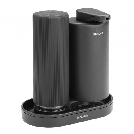 Σετ 2 δοσομετρητών Brabantia SinkStyle 1008504, Κατάλληλο για απορρυπαντικά χεριών και πιάτων, 200 ml, μεταλλική επίστρωση, Σκούρο γκρι